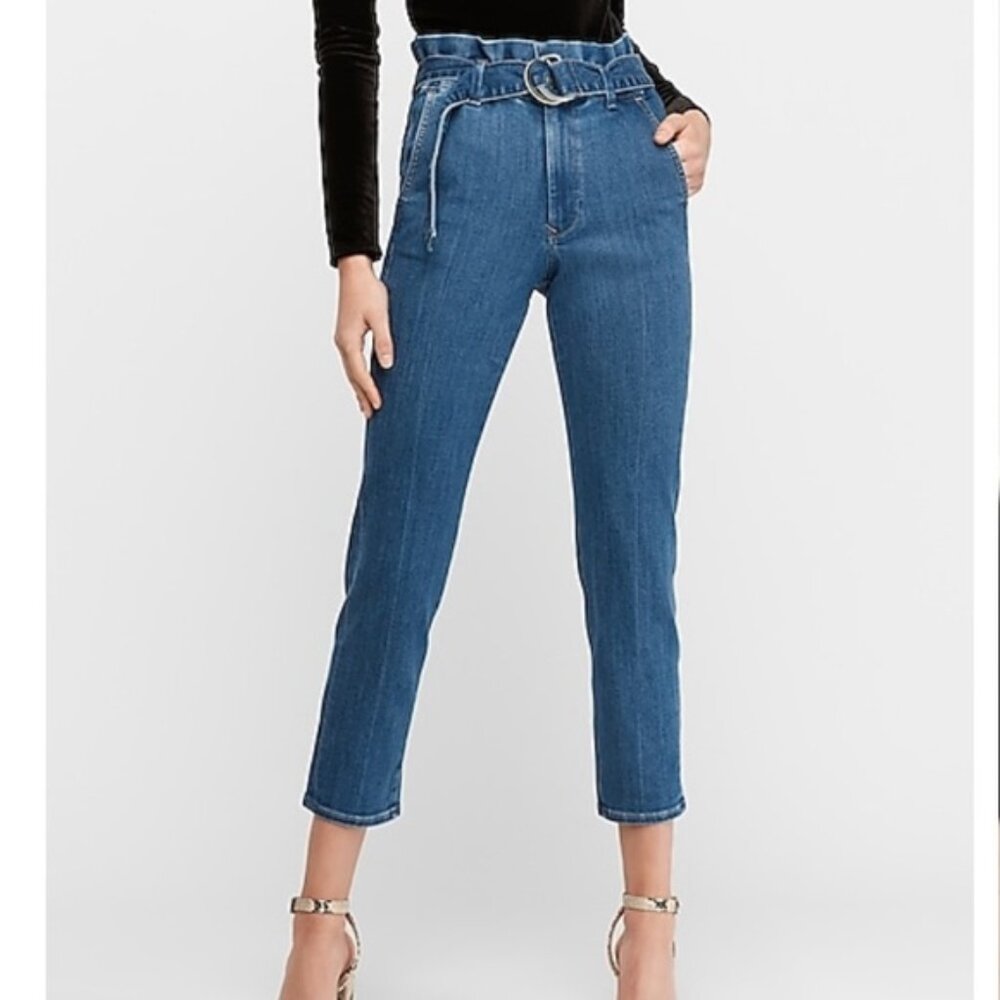 Express Super High Rise Ankle Paperbag Jeans - Size 2